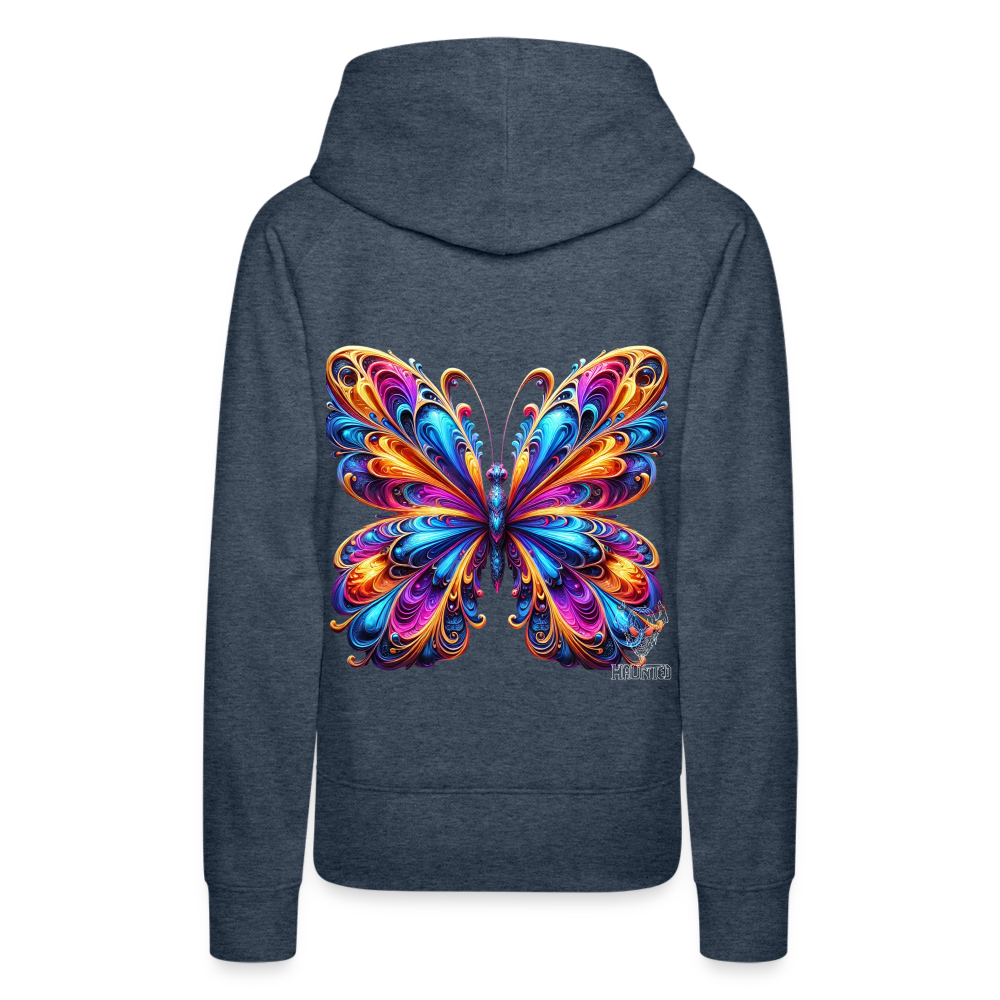 Woman Hoodie Vibrant Butterfly Elegance - Jeansblau