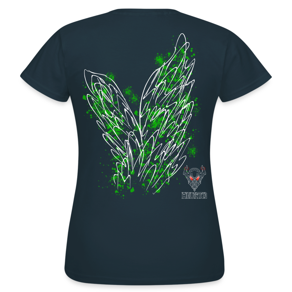 Women T-Shirt Green Wings - Navy