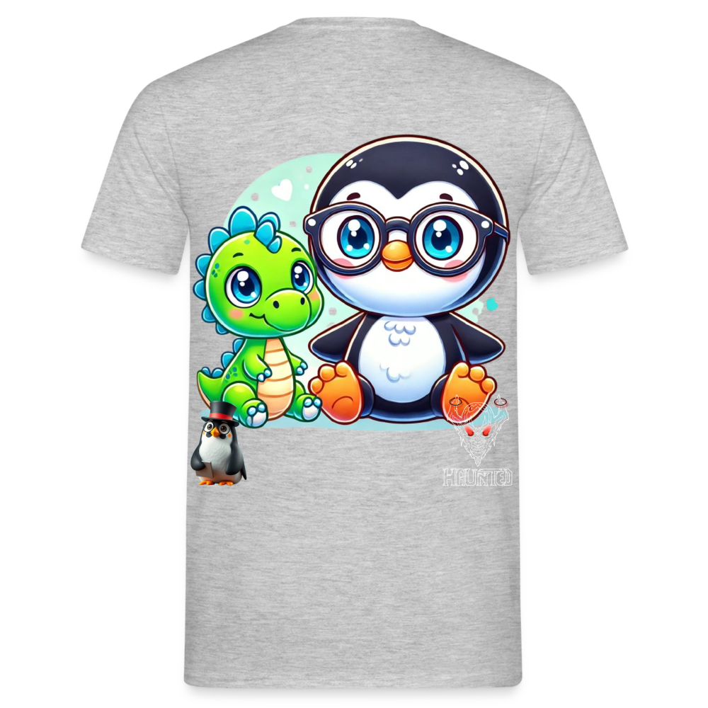 Men T-Shirt KasPenguin with Dinosaur - Grau meliert