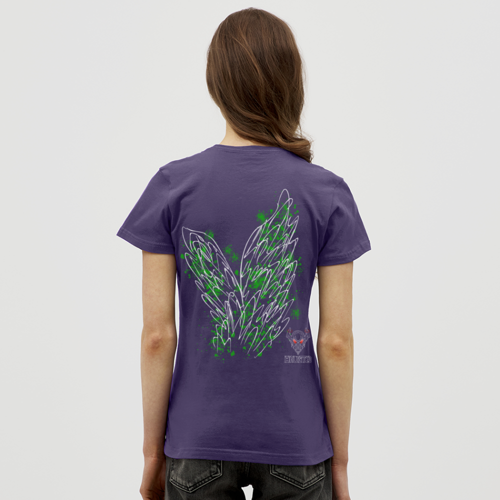 Women T-Shirt Green Wings - Dunkellila