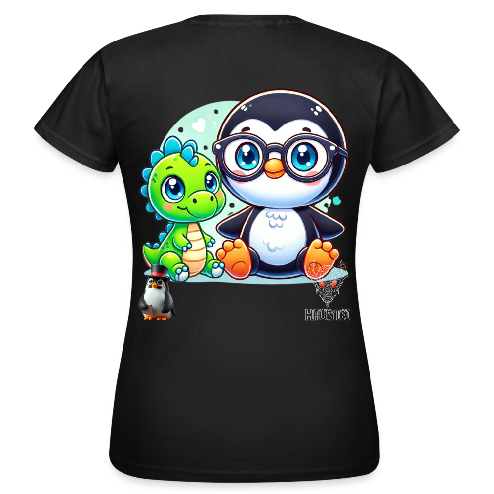 Women T-Shirt KasPenguin with Dinosaur - Schwarz