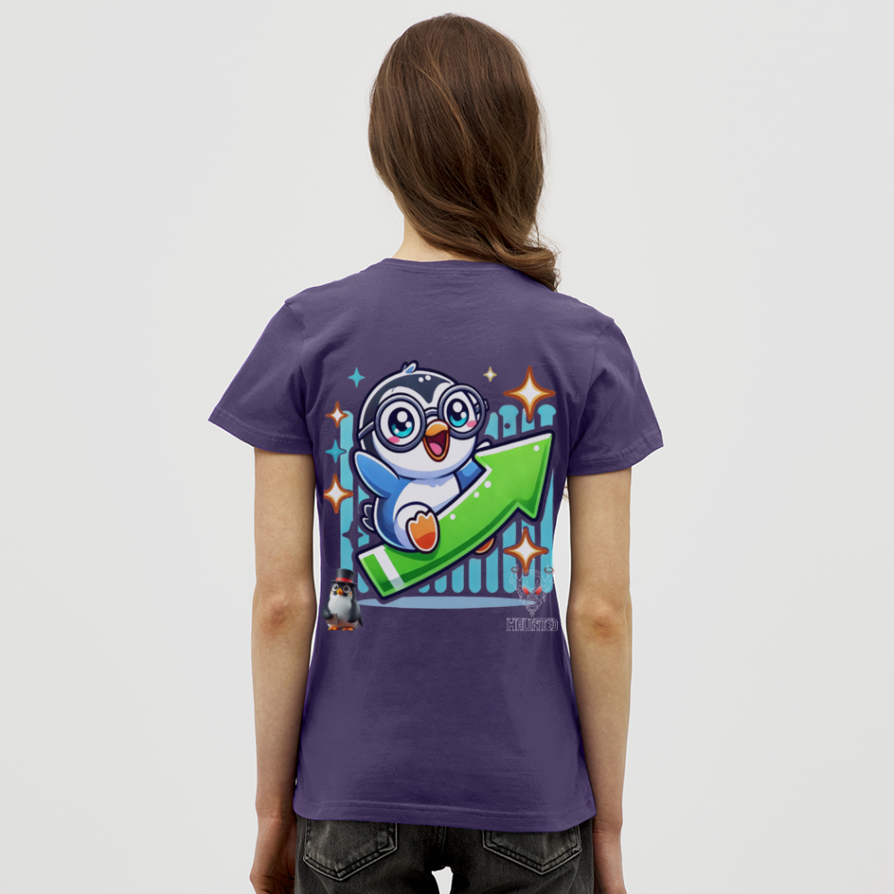 Women T-Shirt KasPenguin Riding the Trend - Dunkellila