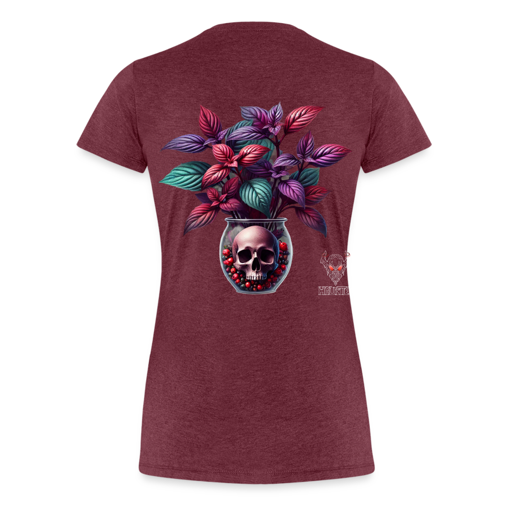 Woman T-Shirt Skull Bloom Vase - Bordeauxrot meliert
