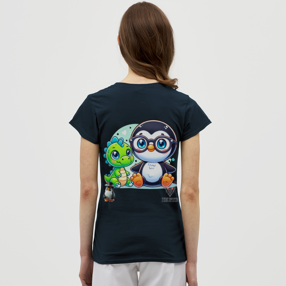Women T-Shirt KasPenguin with Dinosaur - Navy