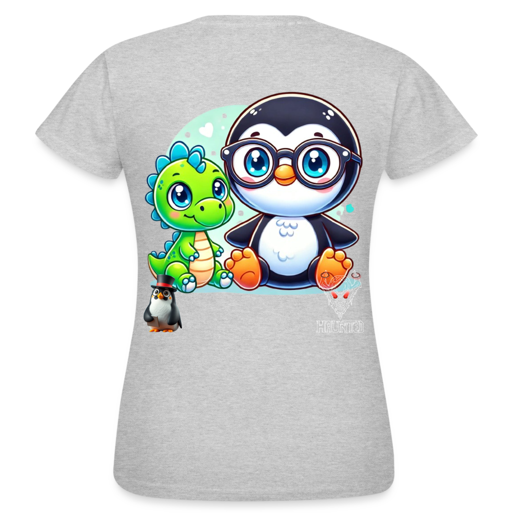 Women T-Shirt KasPenguin with Dinosaur - Grau meliert