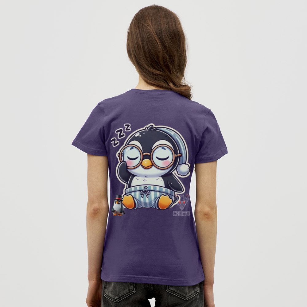 Women T-Shirt Sleepy KasPenguin - Dunkellila