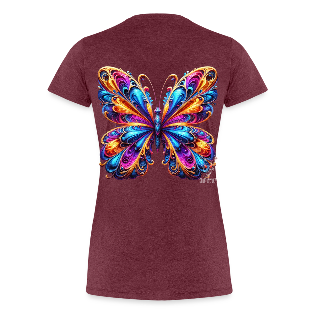 Woman T-Shirt Vibrant Butterfly Elegance - Bordeauxrot meliert