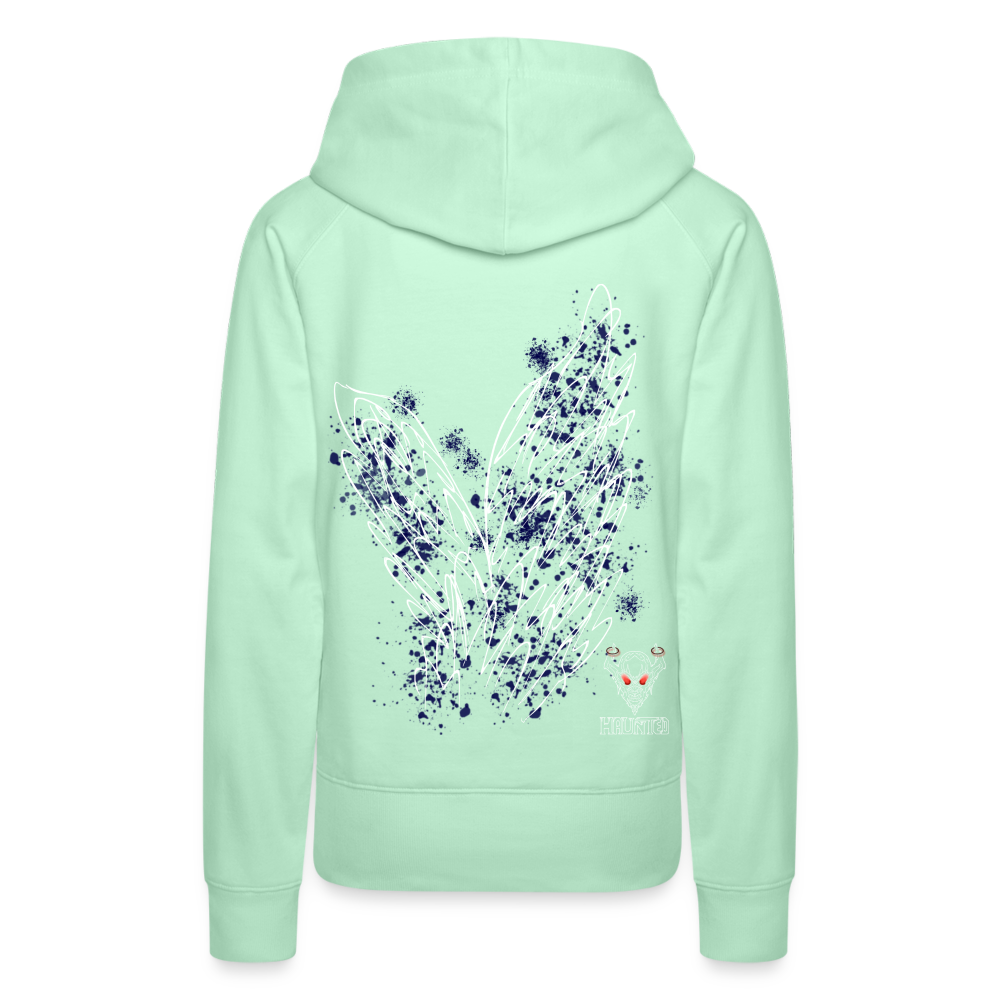 Women Hoodie Dark Blue Wings - helles Mintgrün