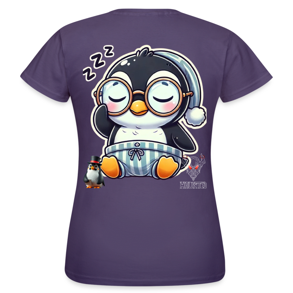 Women T-Shirt Sleepy KasPenguin - Dunkellila