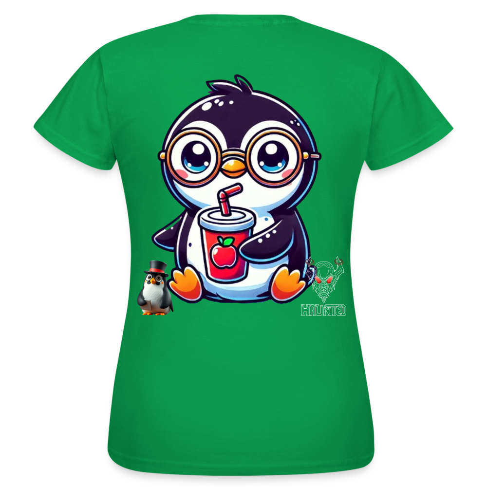 Women T-Shirt KasPenguin with Drink - Kelly Green