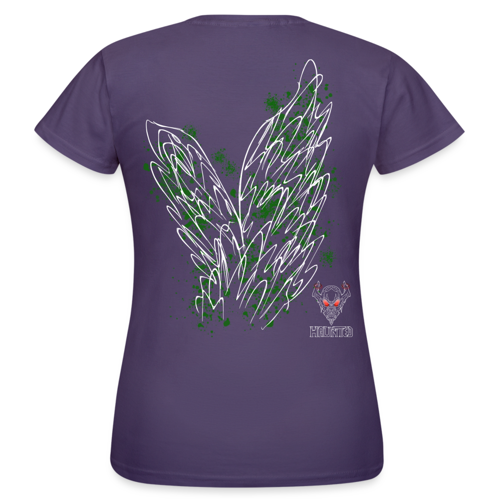 Women T-Shirt Dark Green Wings - Dunkellila