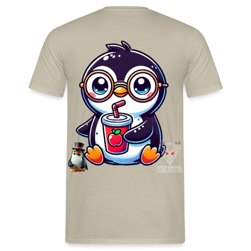 Men T-Shirt KasPenguin with Drink - Sandbeige
