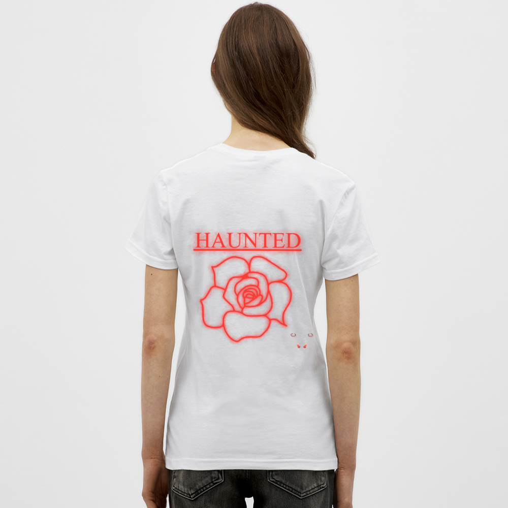 Women T-Shirt Red Neon Rose - Weiß