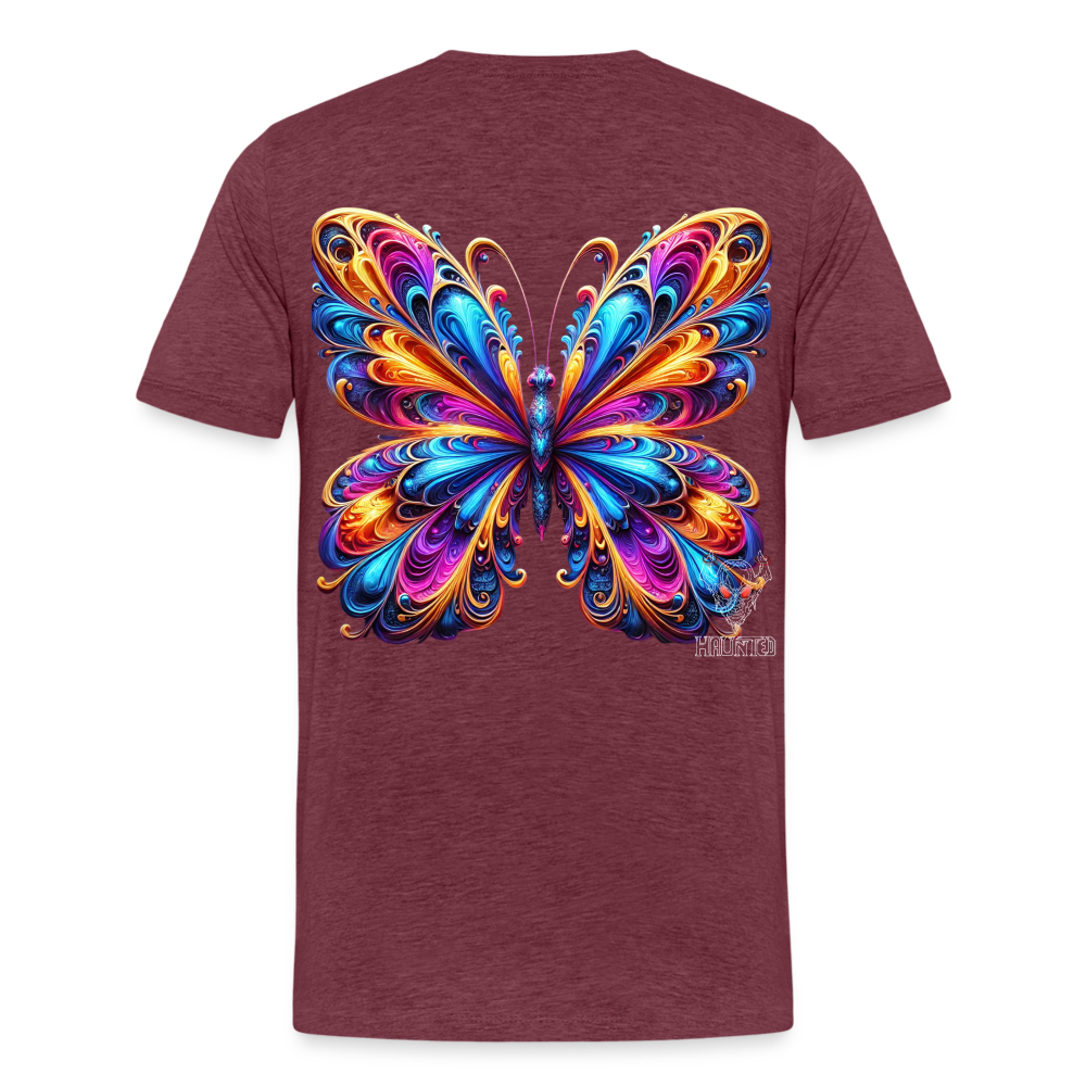 Men T-Shirt Vibrant Butterfly Elegance - Bordeauxrot meliert
