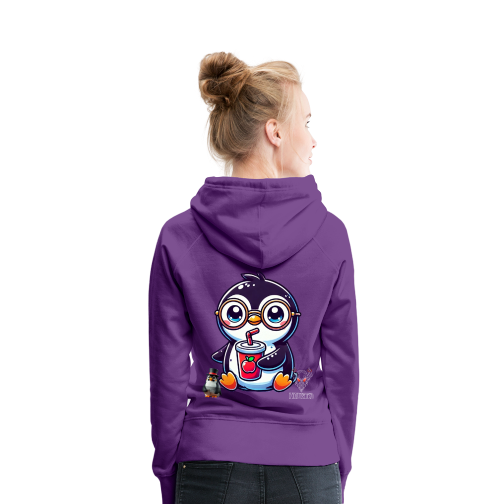 Women Hoodie KasPenguin with Drink - Purple