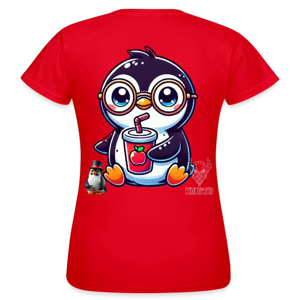 Women T-Shirt KasPenguin with Drink - Rot