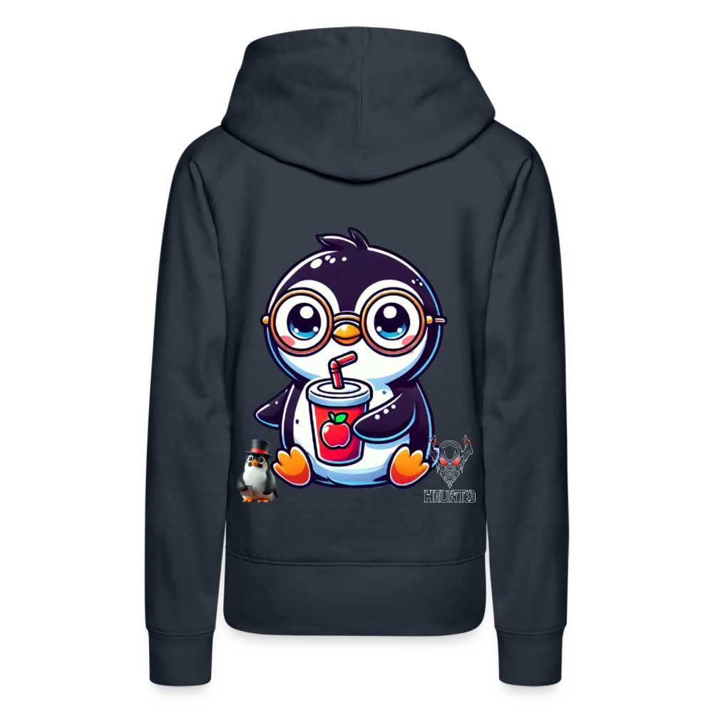 Women Hoodie KasPenguin with Drink - Navy