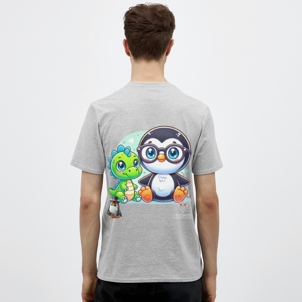 Men T-Shirt KasPenguin with Dinosaur - Grau meliert