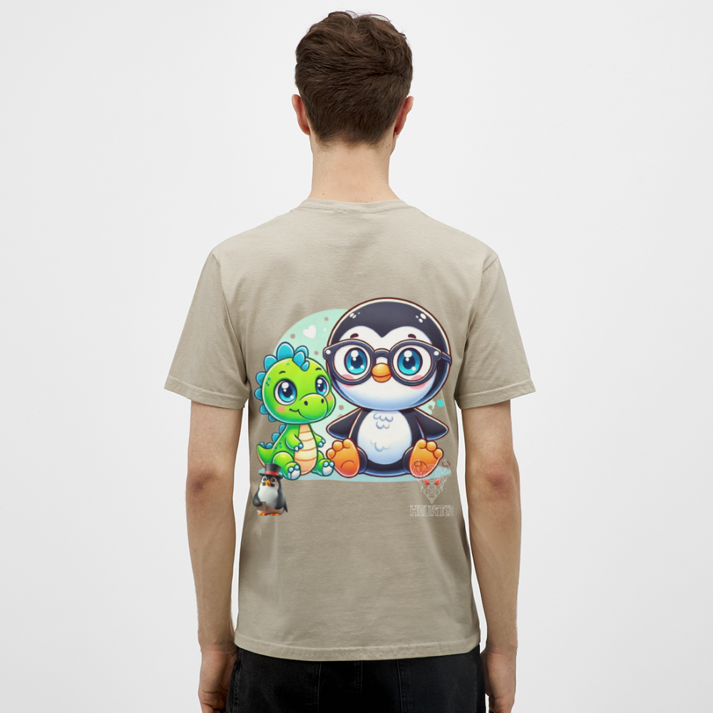 Men T-Shirt KasPenguin with Dinosaur - Sandbeige
