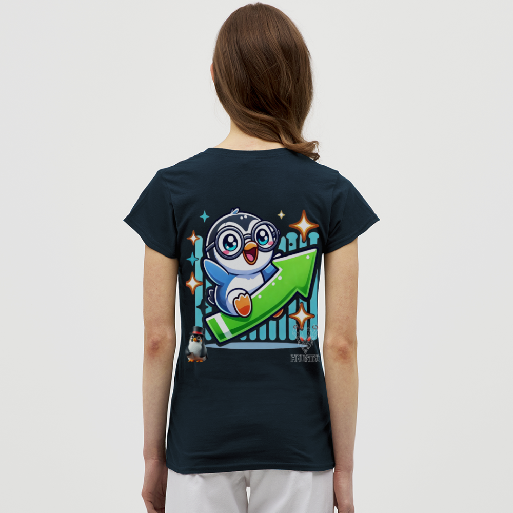 Women T-Shirt KasPenguin Riding the Trend - Navy