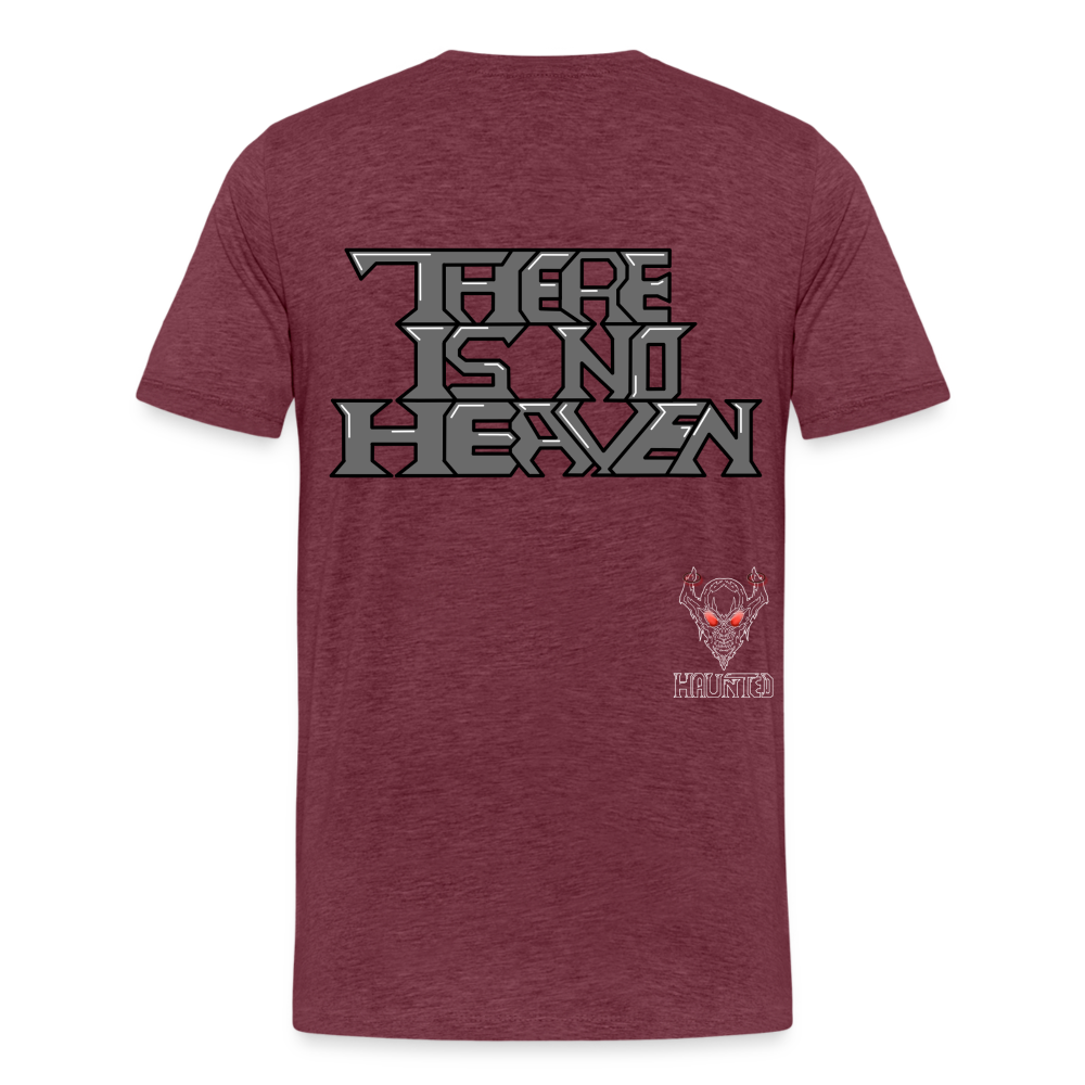 Men T-Shirt There Is No Heaven Text - Bordeauxrot meliert