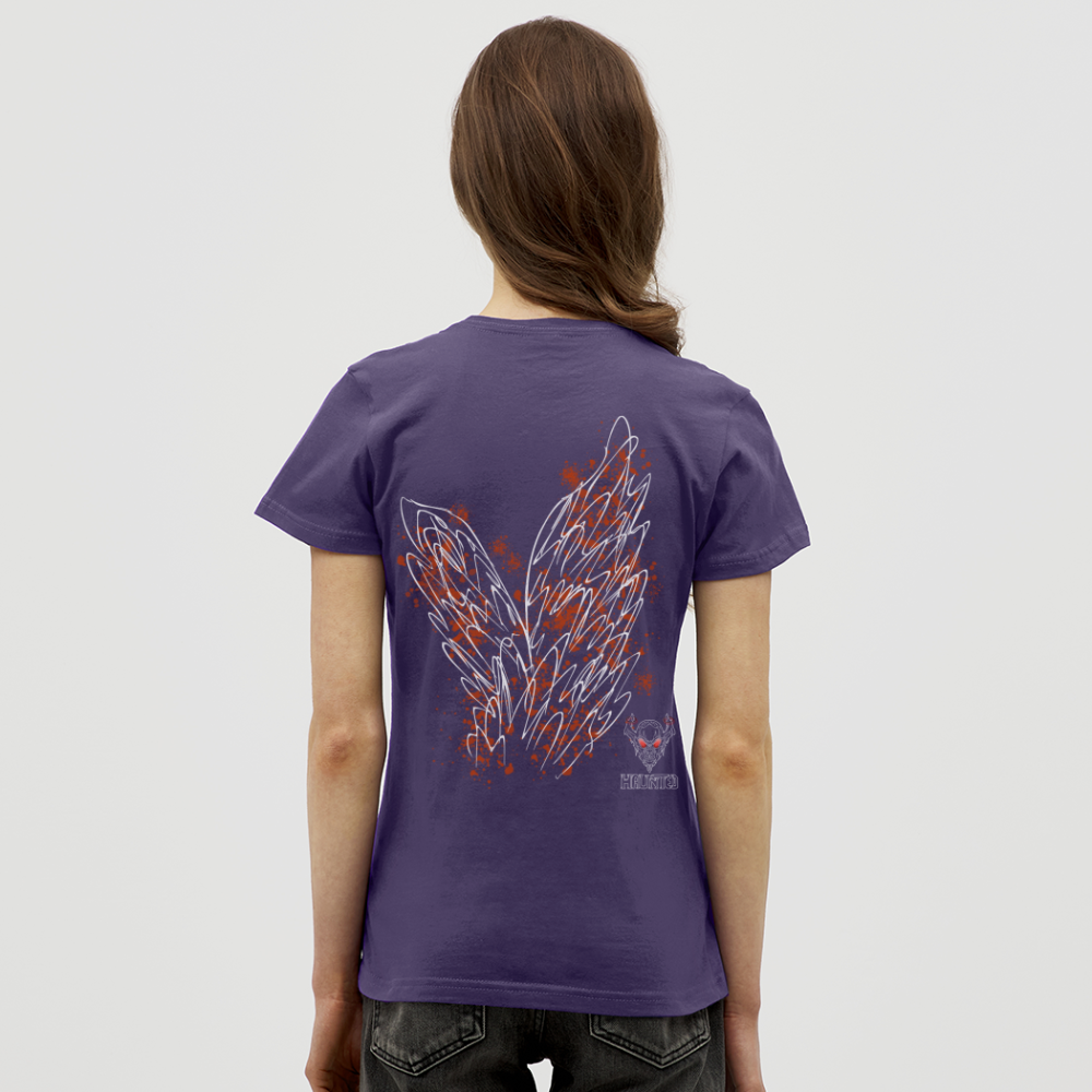 Women T-Shirt Orange Wings - Dunkellila
