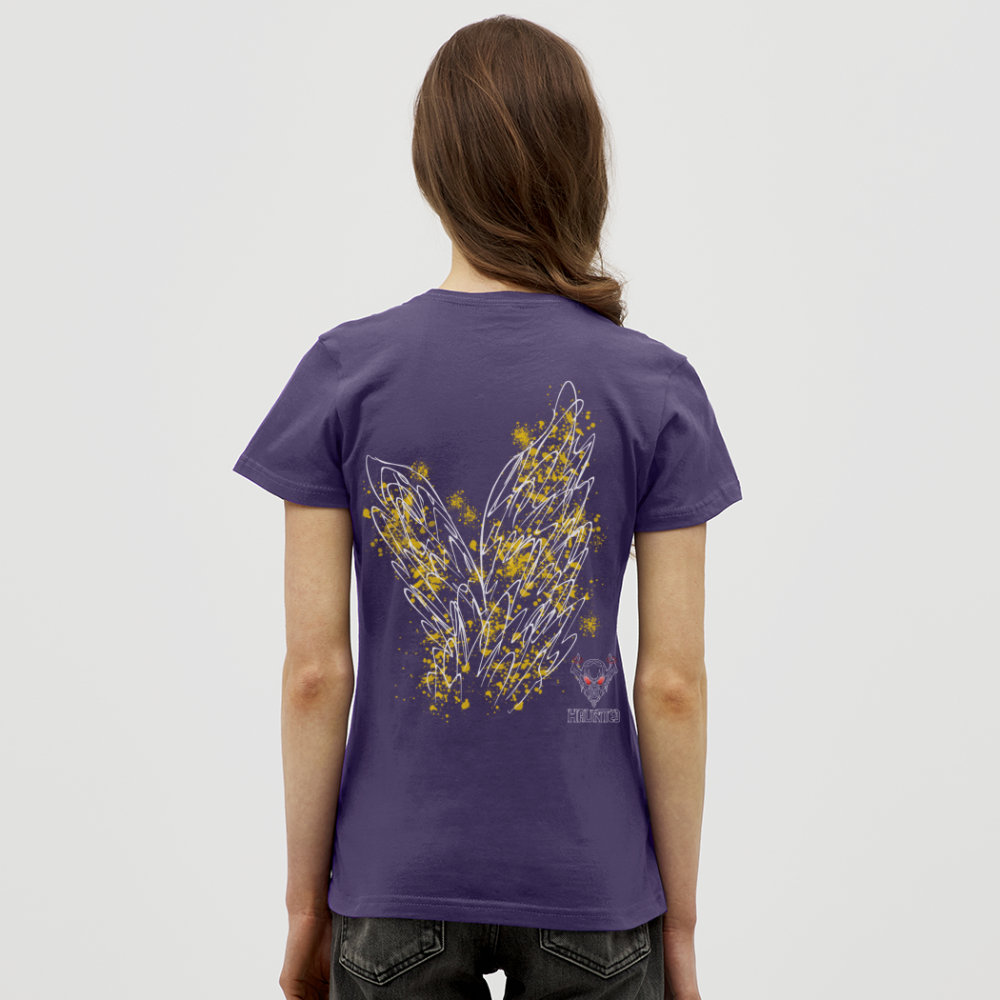 Women T-Shirt Yellow Wings - Dunkellila