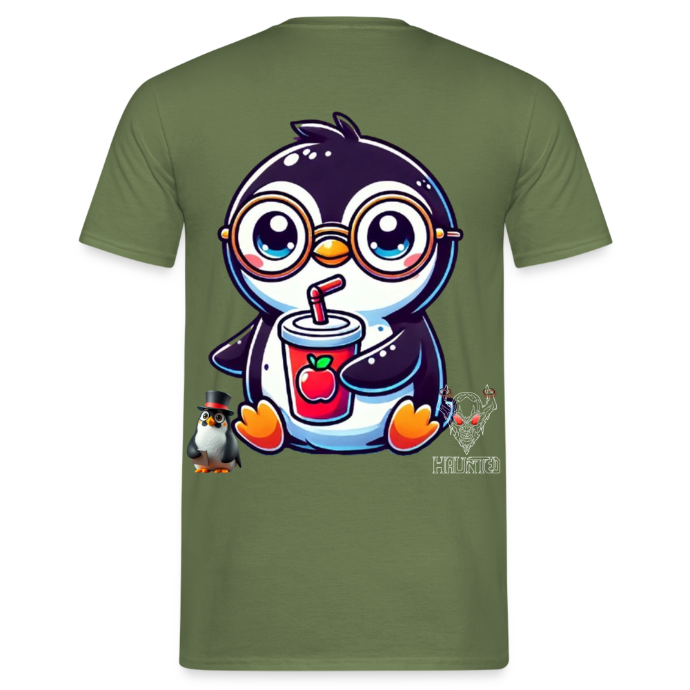 Men T-Shirt KasPenguin with Drink - Militärgrün