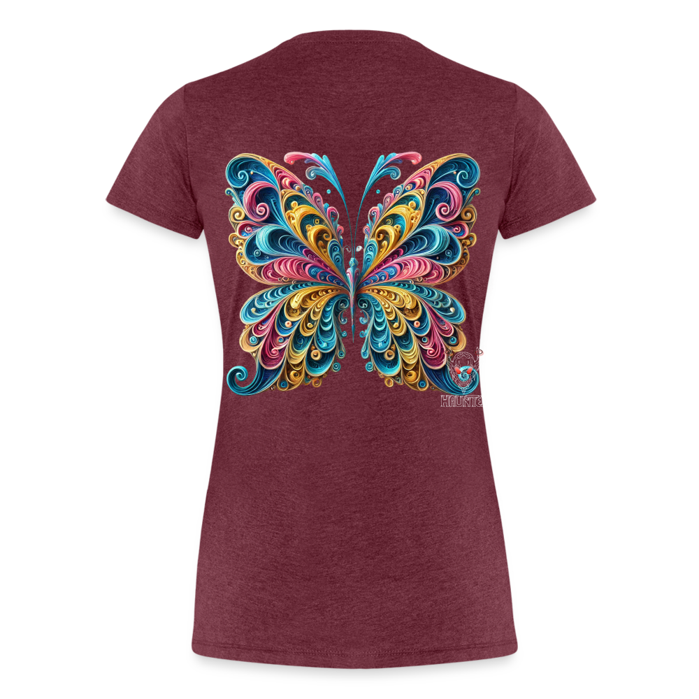 Woman T-Shirt Whimsical Butterfly Harmony - Bordeauxrot meliert