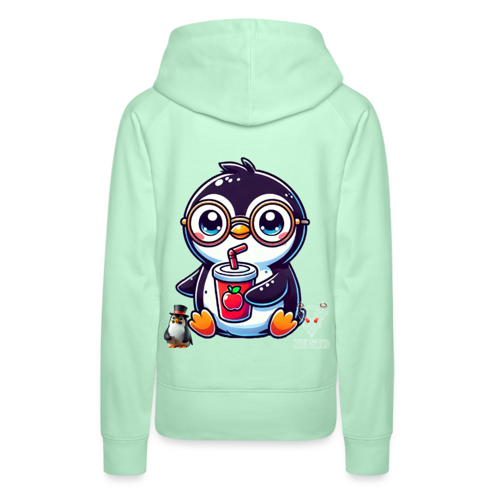 Women Hoodie KasPenguin with Drink - helles Mintgrün