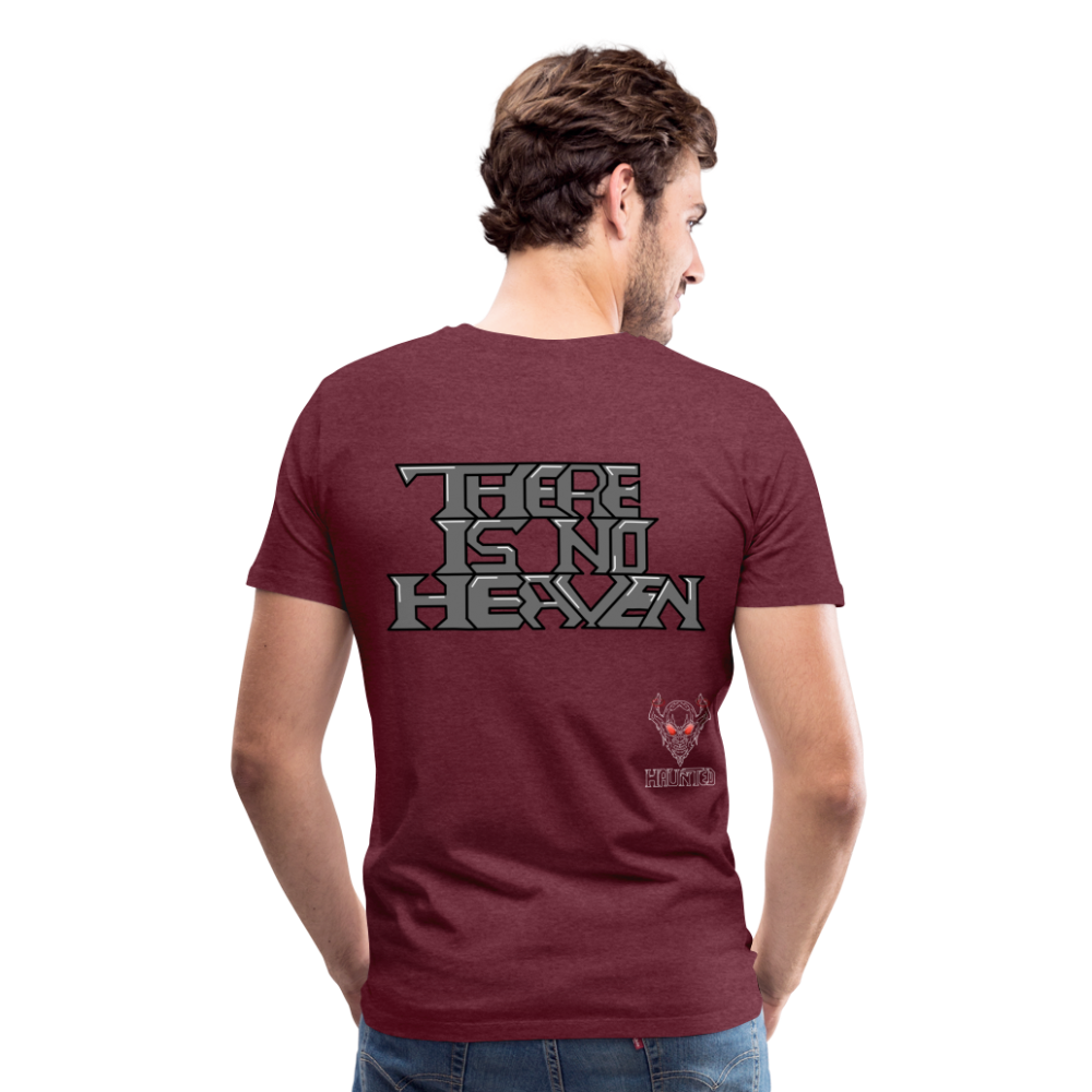 Men T-Shirt There Is No Heaven Text - Bordeauxrot meliert
