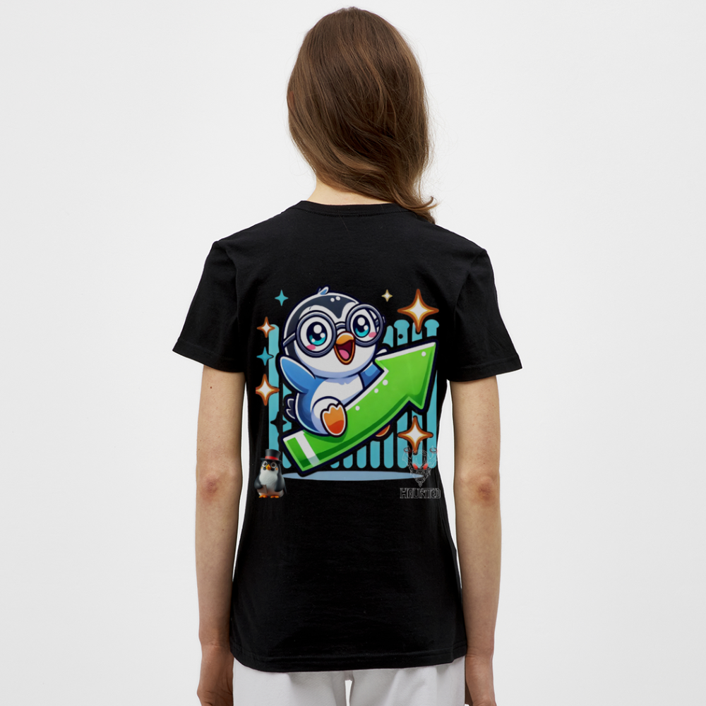 Women T-Shirt KasPenguin Riding the Trend - Schwarz