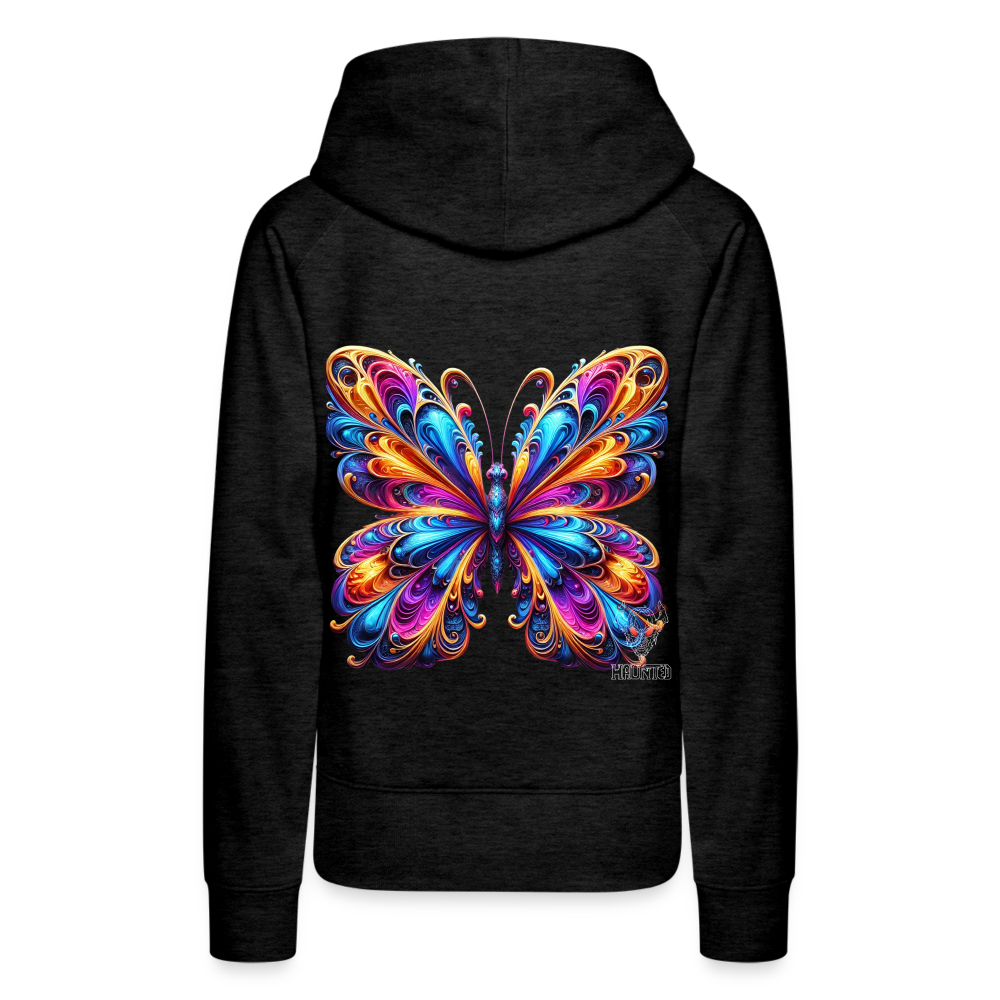 Woman Hoodie Vibrant Butterfly Elegance - Anthrazit