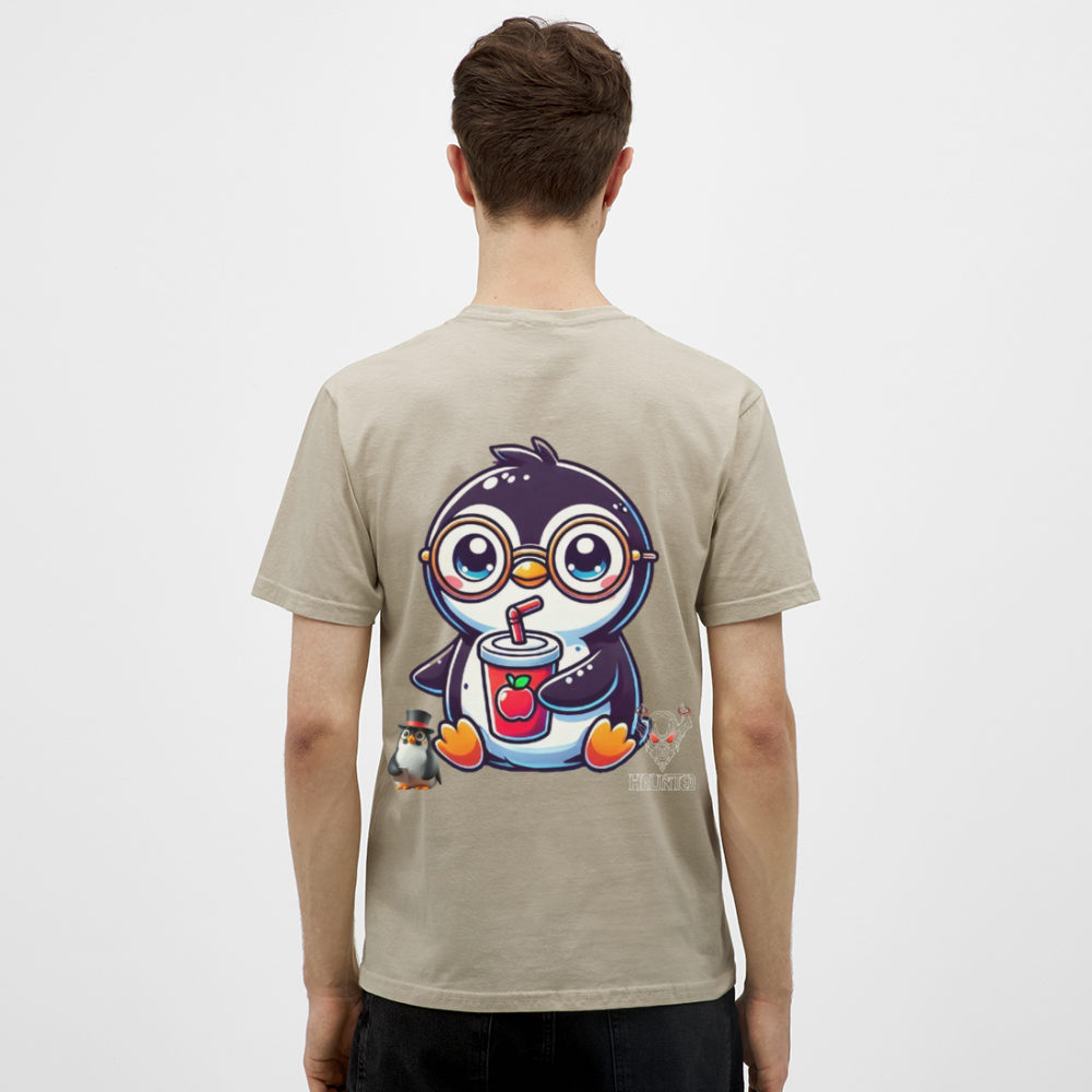 Men T-Shirt KasPenguin with Drink - Sandbeige