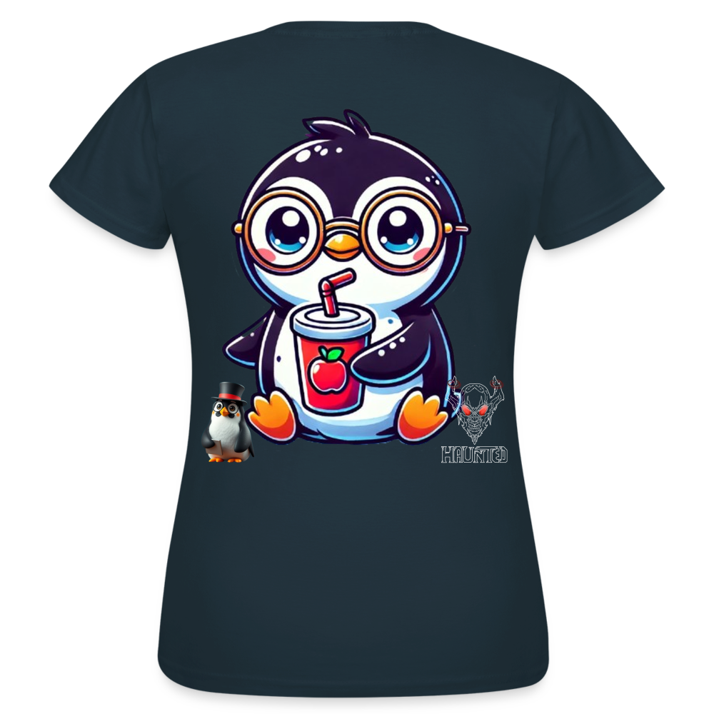 Women T-Shirt KasPenguin with Drink - Navy