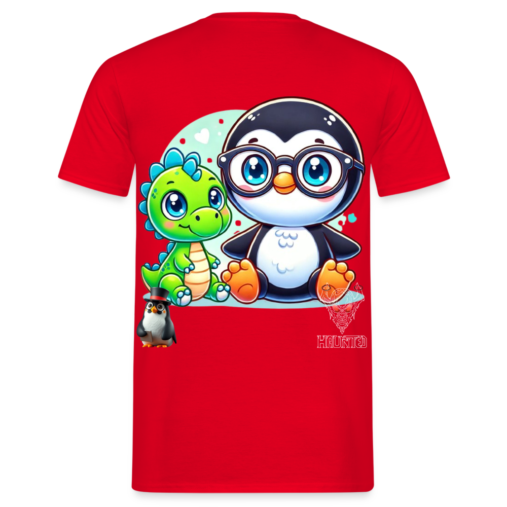 Men T-Shirt KasPenguin with Dinosaur - Rot
