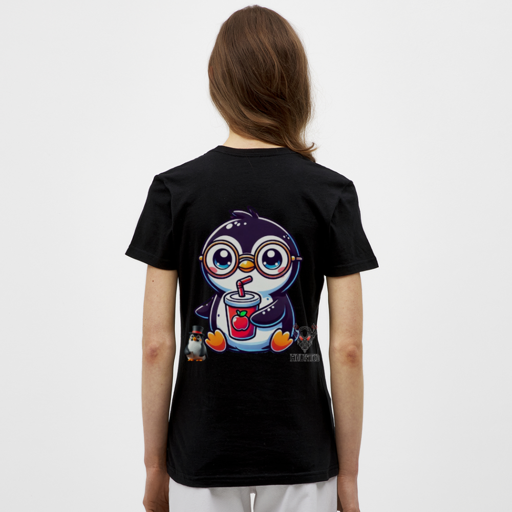 Women T-Shirt KasPenguin with Drink - Schwarz