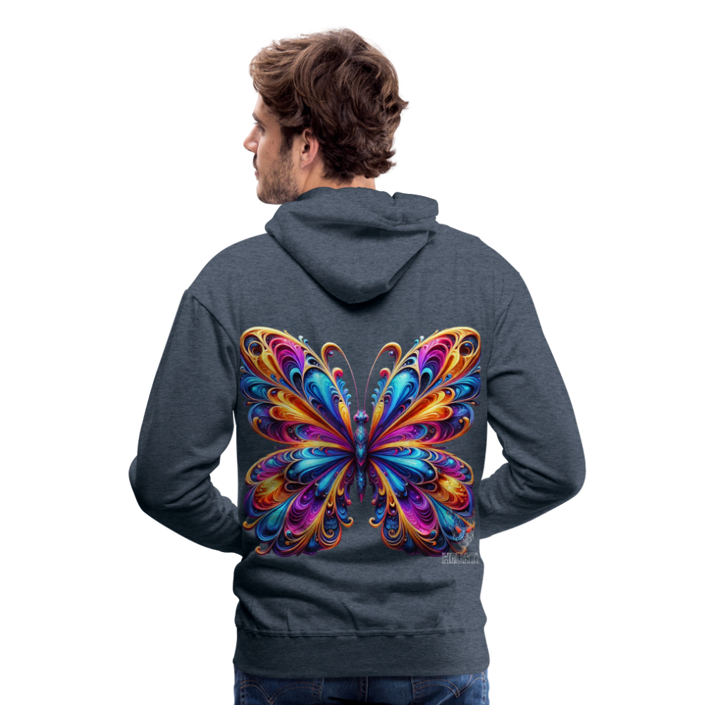 Men Hoodie Vibrant Butterfly Elegance - Jeansblau