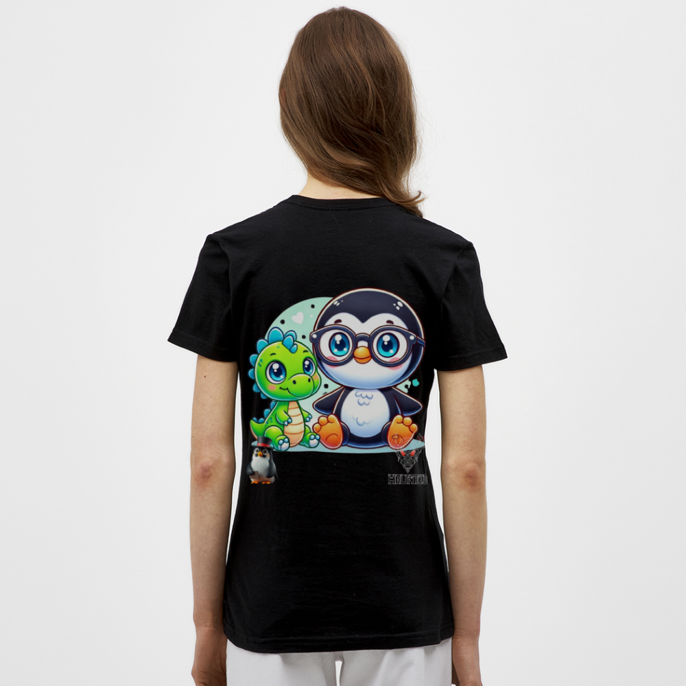 Women T-Shirt KasPenguin with Dinosaur - Schwarz