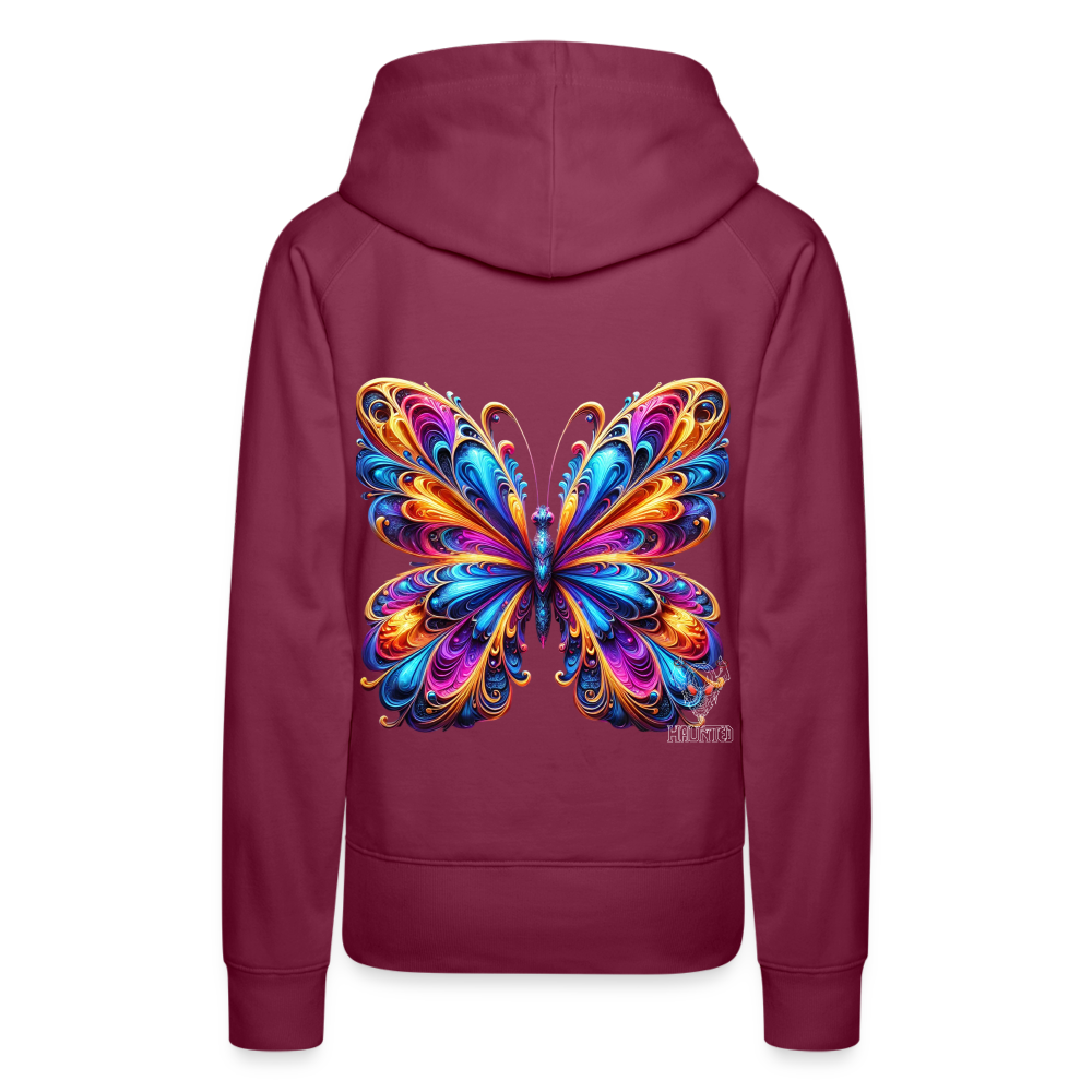 Woman Hoodie Vibrant Butterfly Elegance - Bordeaux