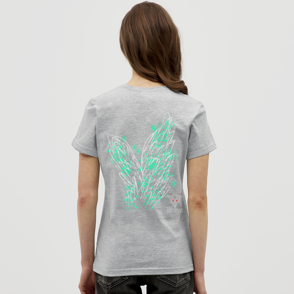 Women T-Shirt Turquoise Wings - Grau meliert
