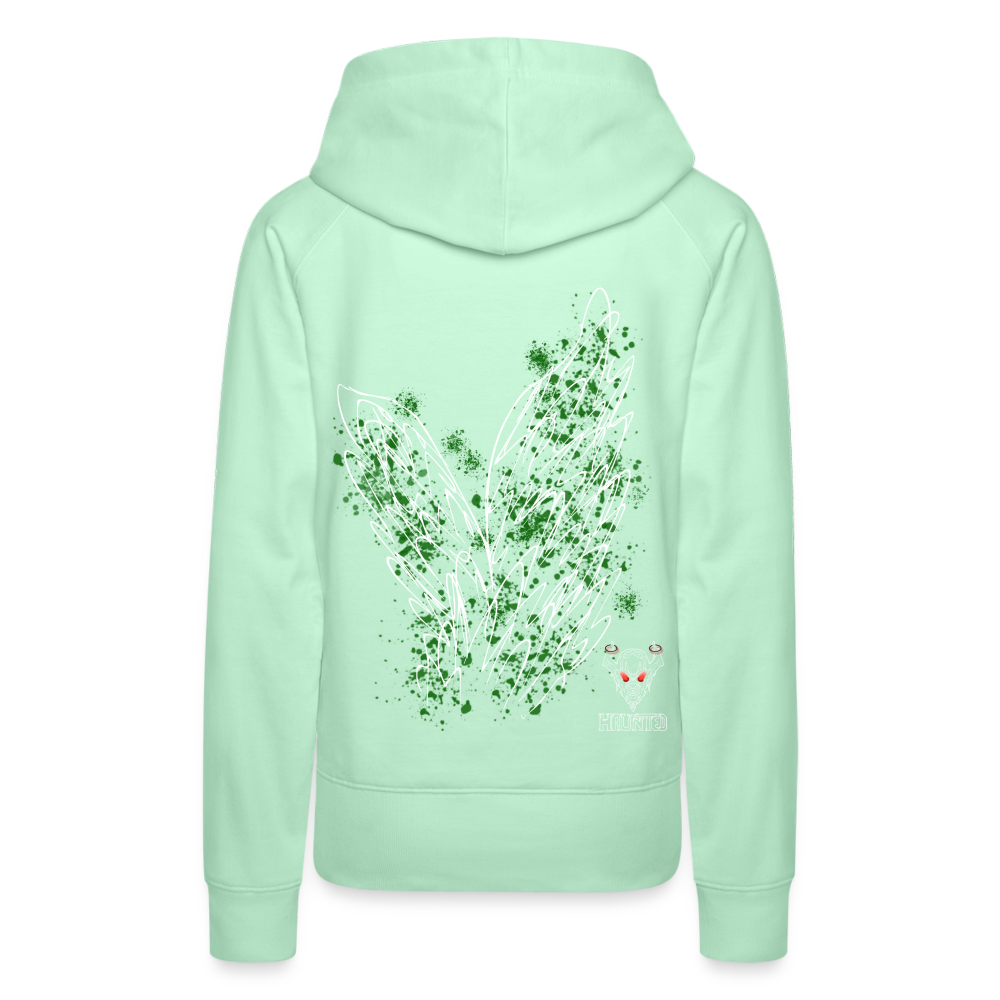 Women Hoodie Dark Green Wings - helles Mintgrün