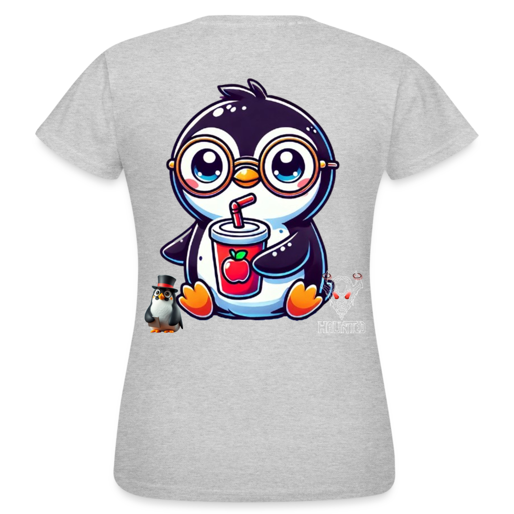 Women T-Shirt KasPenguin with Drink - Grau meliert