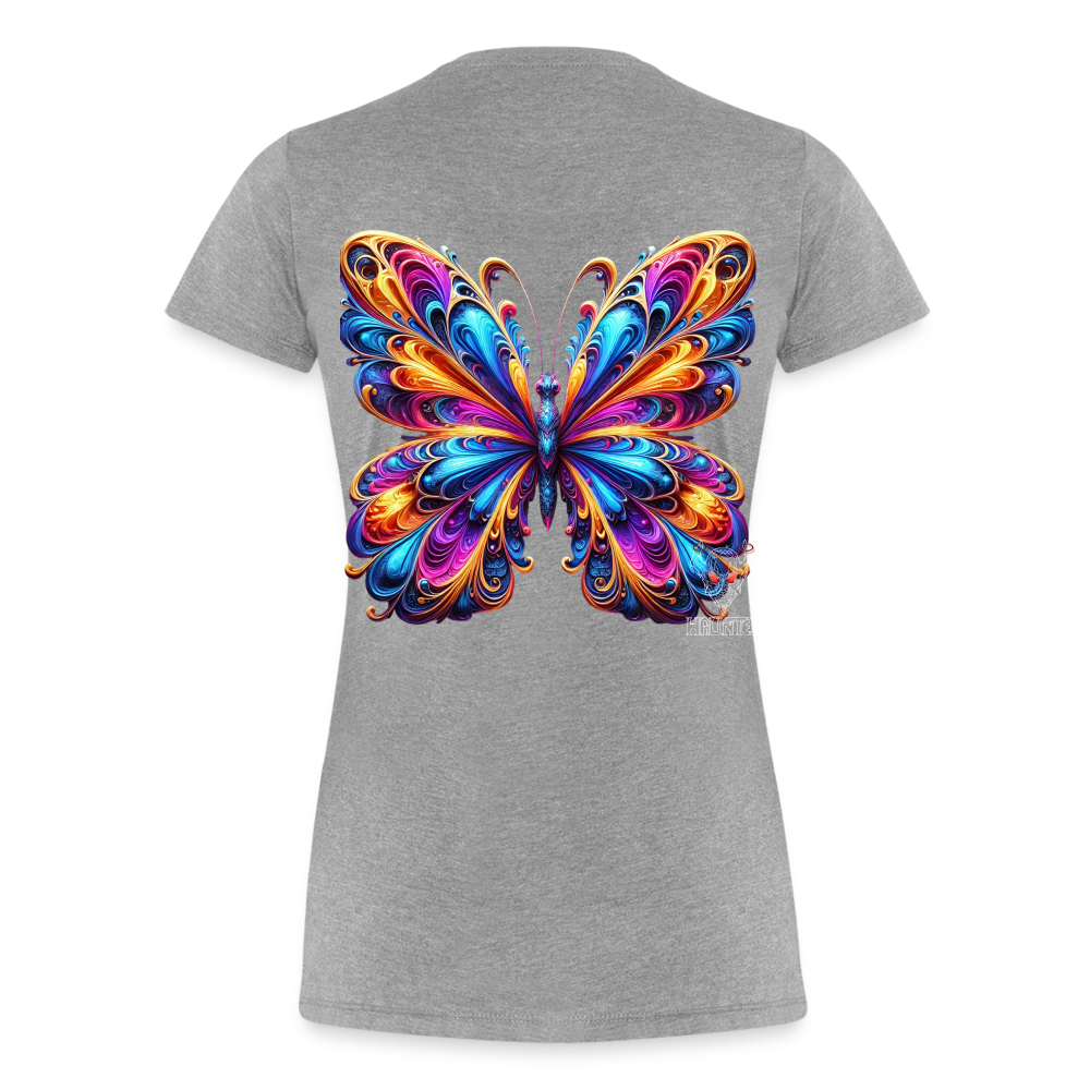 Woman T-Shirt Vibrant Butterfly Elegance - Grau meliert
