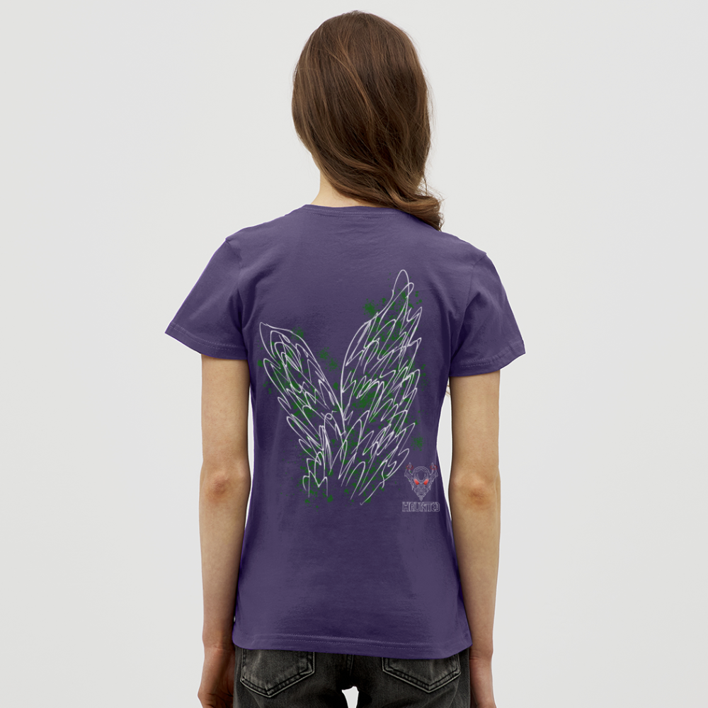 Women T-Shirt Dark Green Wings - Dunkellila