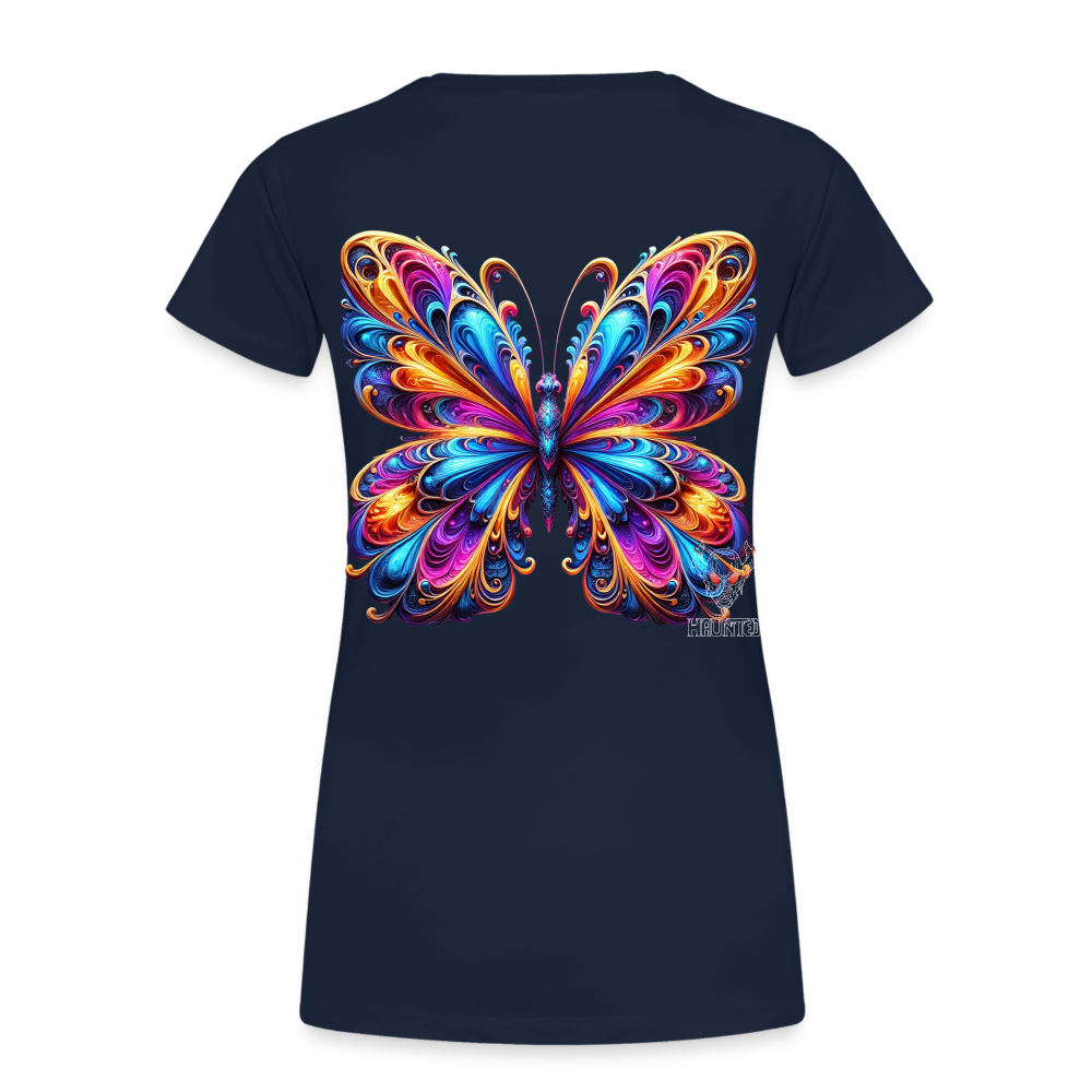 Woman T-Shirt Vibrant Butterfly Elegance - Navy