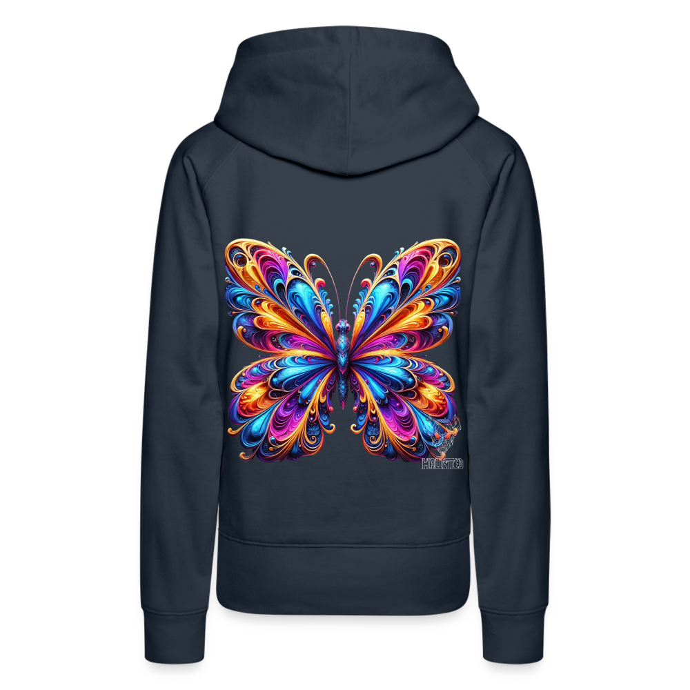 Woman Hoodie Vibrant Butterfly Elegance - Navy