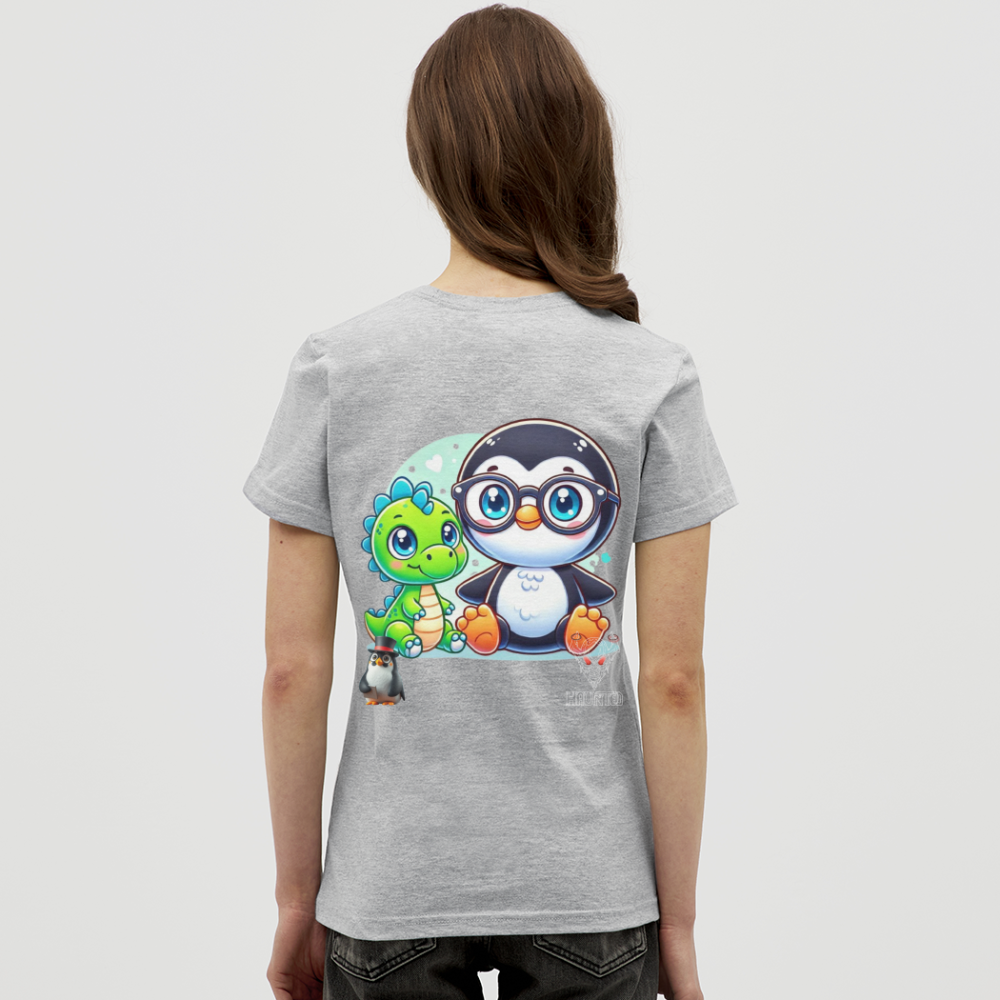 Women T-Shirt KasPenguin with Dinosaur - Grau meliert