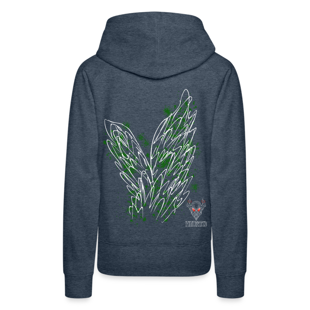 Women Hoodie Dark Green Wings - Jeansblau