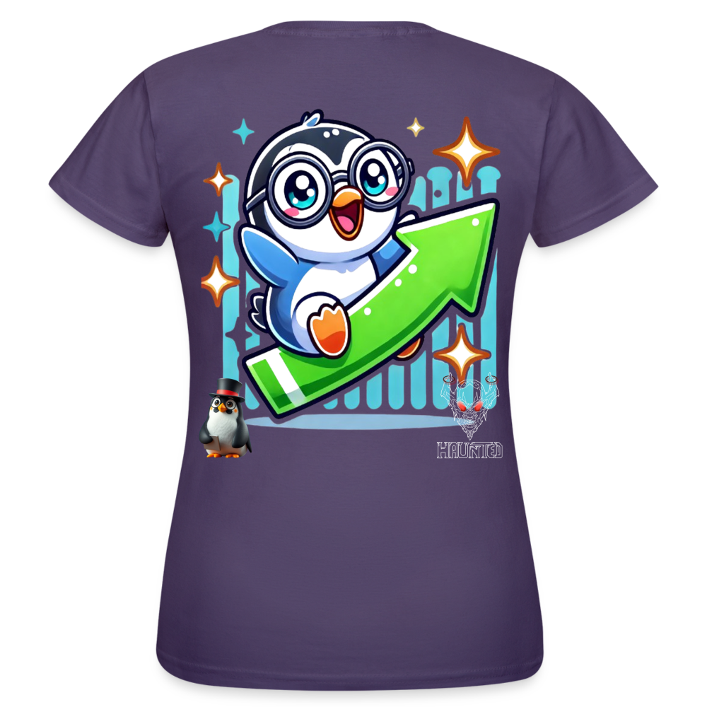 Women T-Shirt KasPenguin Riding the Trend - Dunkellila